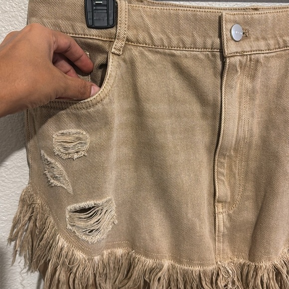 Pilcro Twofer Slip Midi Tan A-Line Skirt with Fringe - Picture 5 of 7